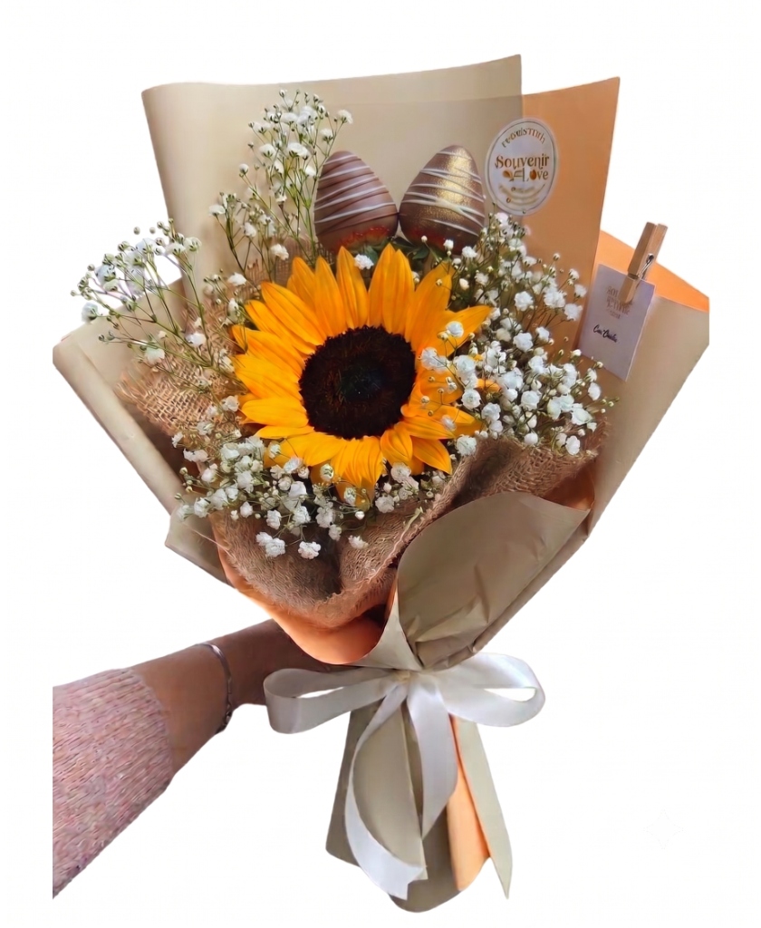 Mini Bouquet Girasol & Fresas Gourmet