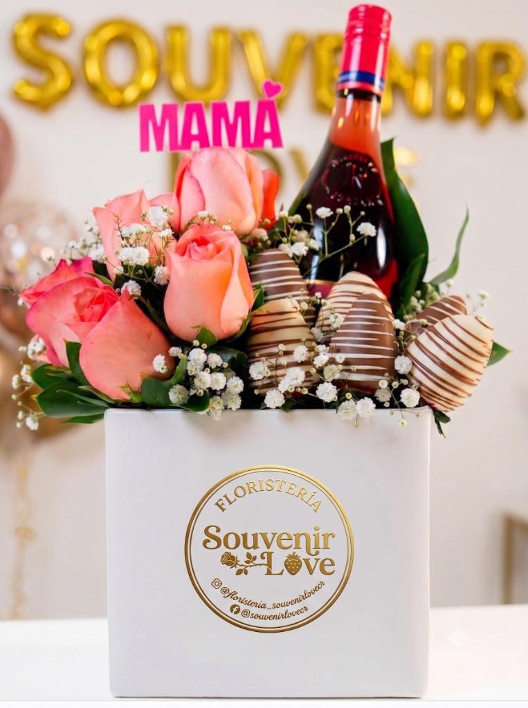 Caja Premium Rosas, Fresas & Vino